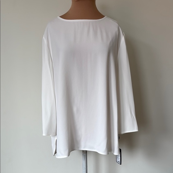 Emporio Armani Envers Satin White 3/4 Sleeves Tunic Blouse NWT Size IT 50 US 14 - Picture 2 of 13